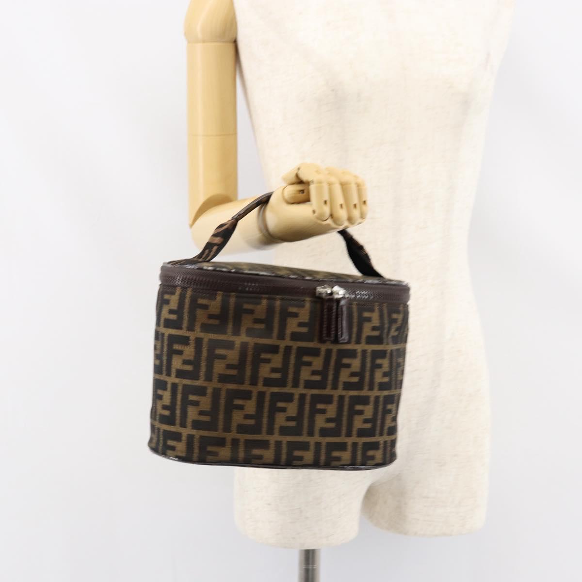 FENDI Zucca Canvas Vanity Hand Bag Black Brown Auth 154470