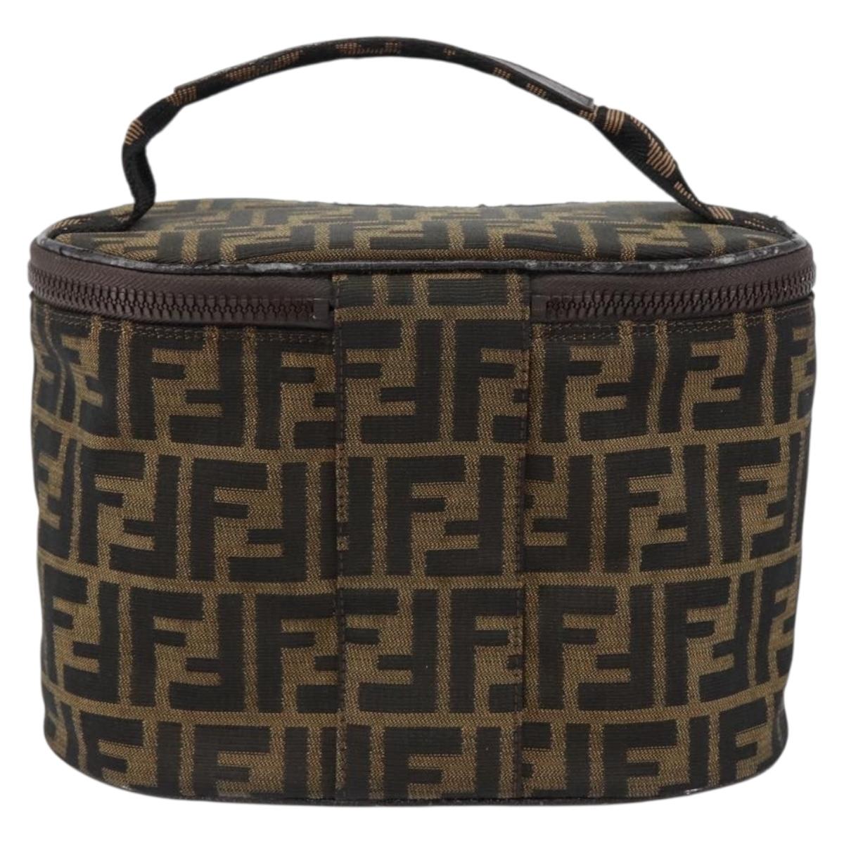 FENDI Zucca Canvas Vanity Hand Bag Black Brown Auth 154470