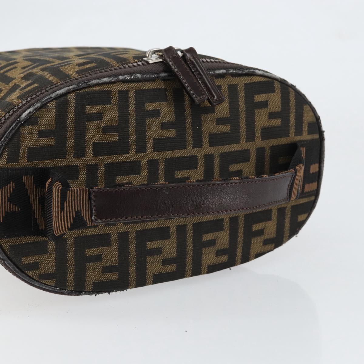 FENDI Zucca Canvas Vanity Hand Bag Black Brown Auth 154470