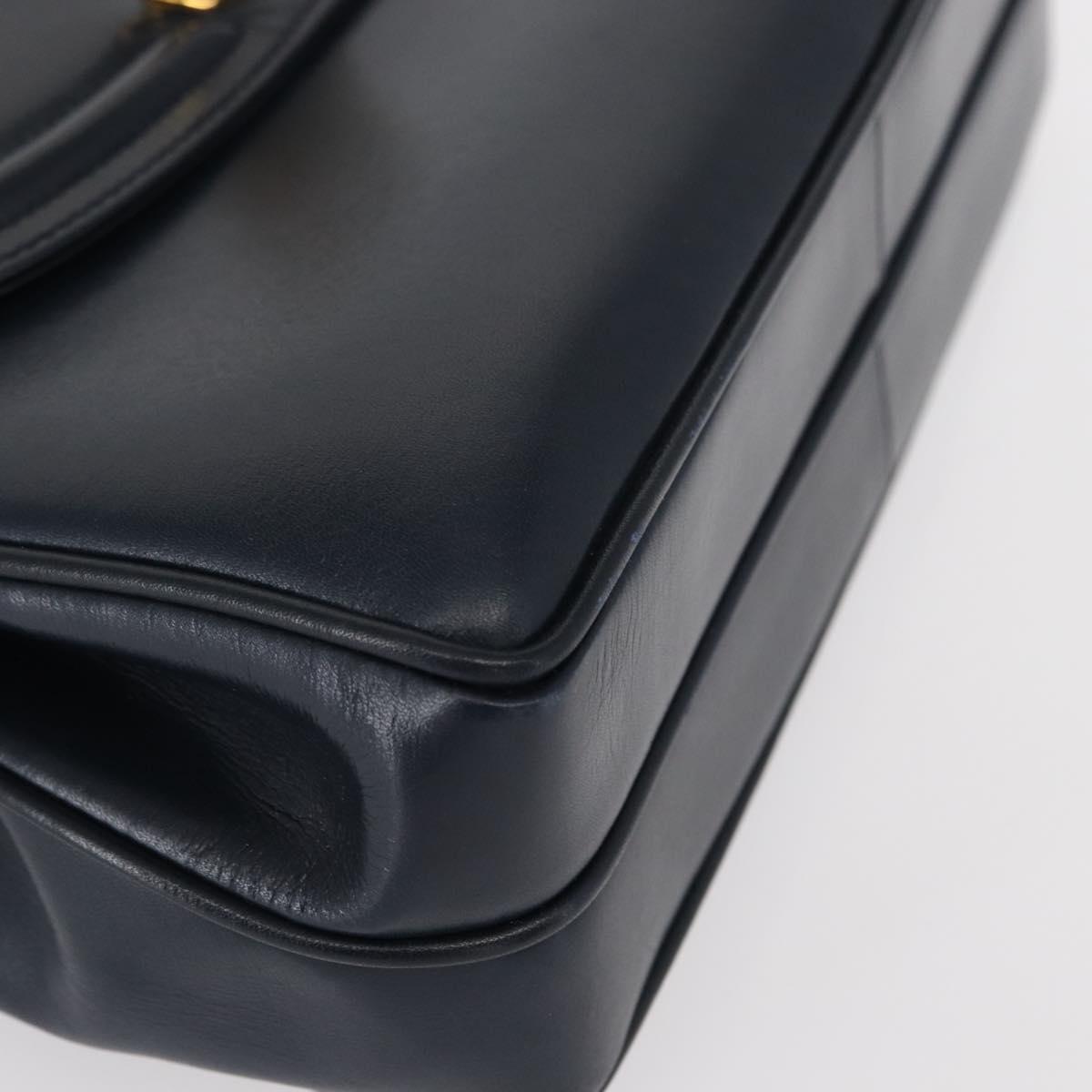 GUCCI Hand Bag Leather Navy Gold Auth 154472