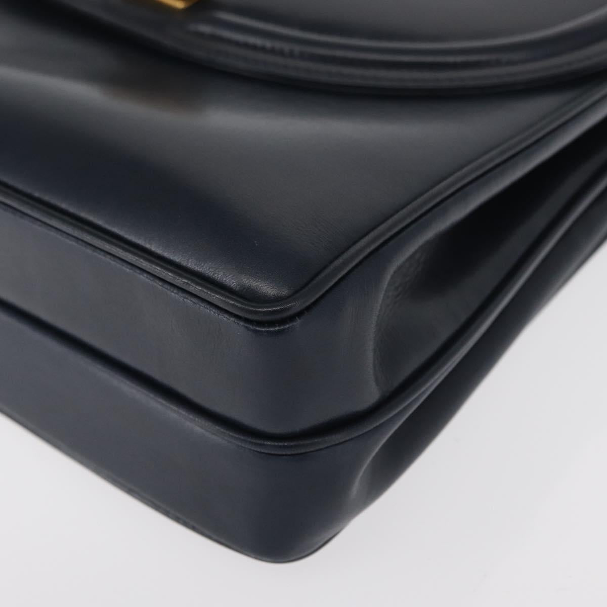 GUCCI Hand Bag Leather Navy Gold Auth 154472