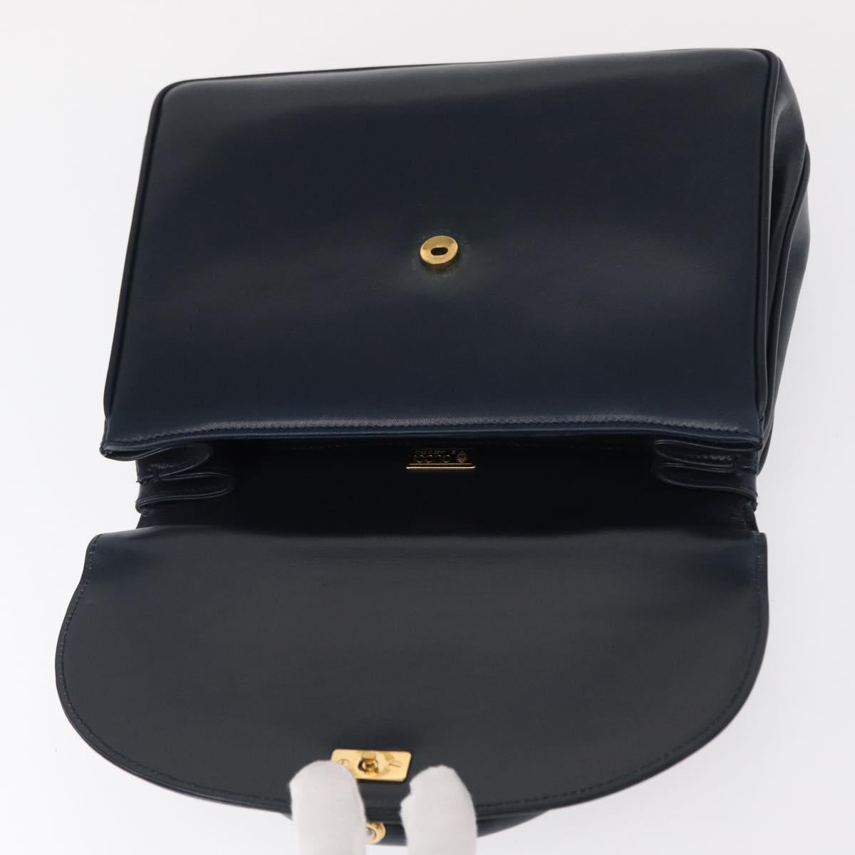 GUCCI Hand Bag Leather Navy Gold Auth 154472