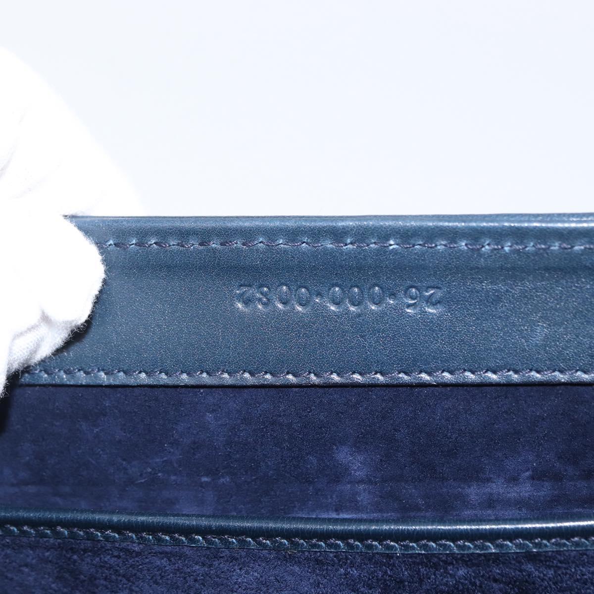 GUCCI Hand Bag Leather Navy Gold Auth 154472