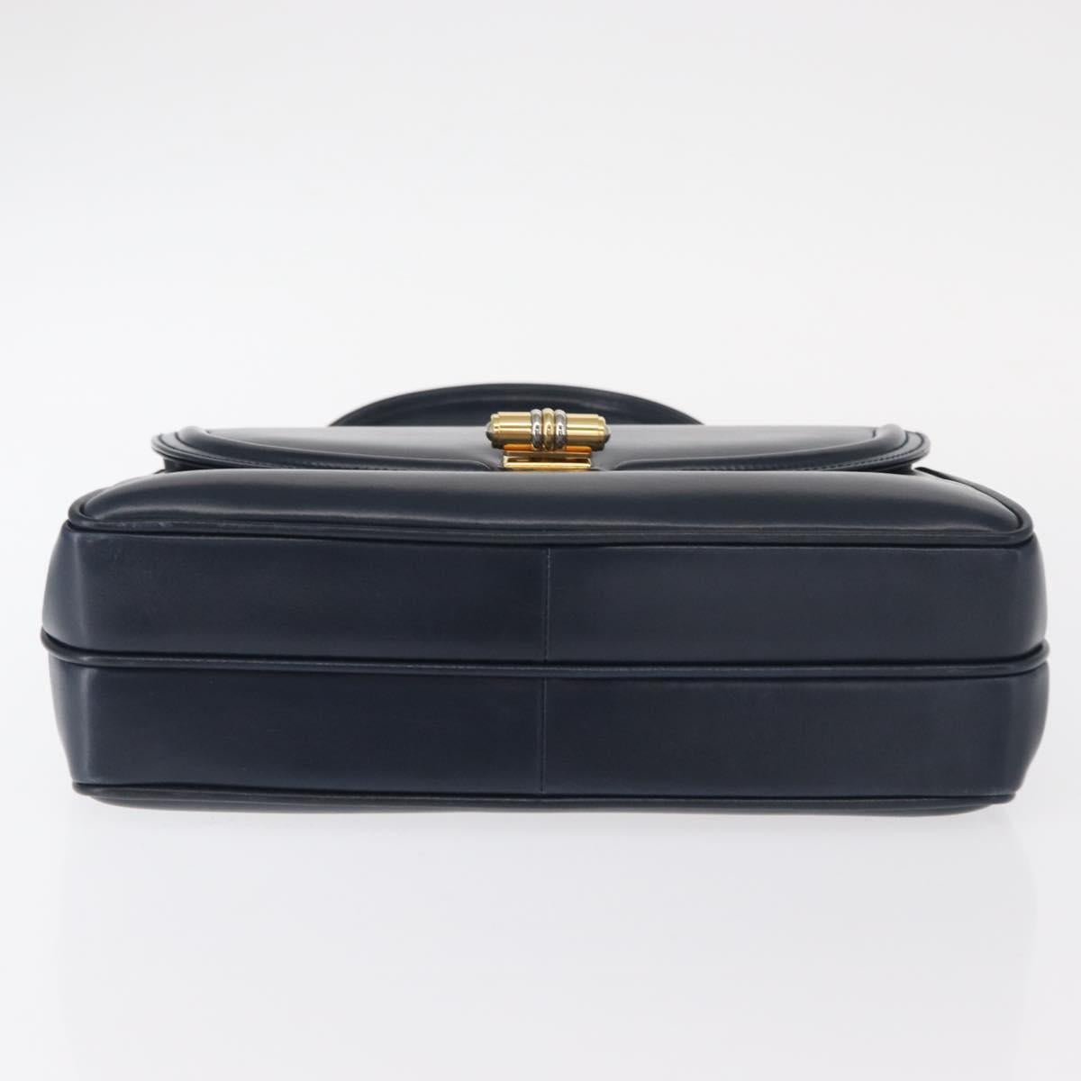 GUCCI Hand Bag Leather Navy Gold Auth 154472