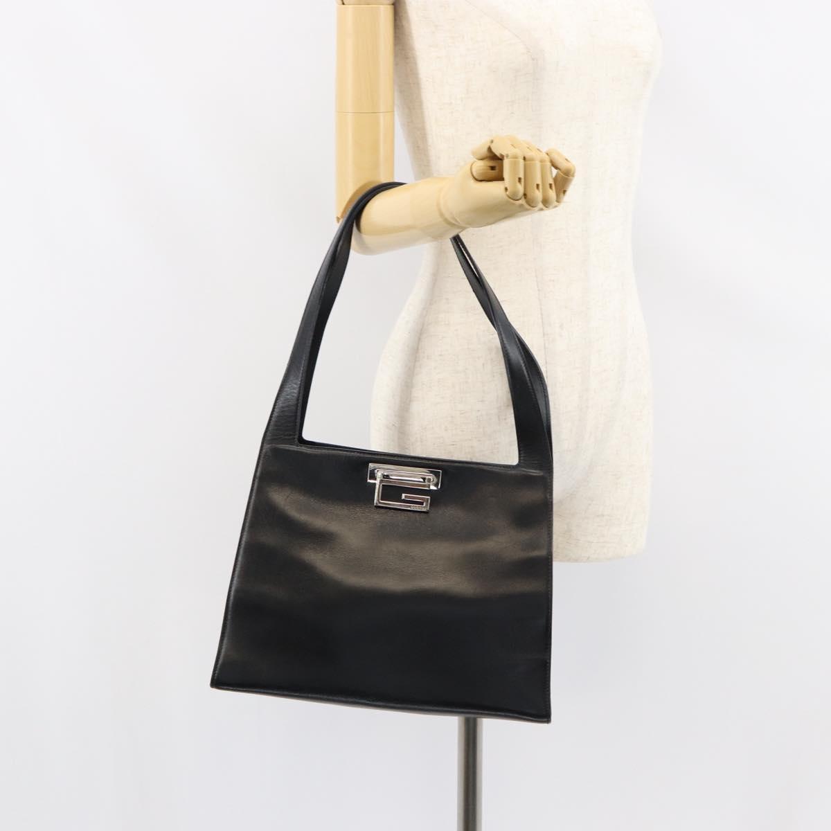 GUCCI Shoulder Bag Leather Black Silver 001 3038 Auth 154474