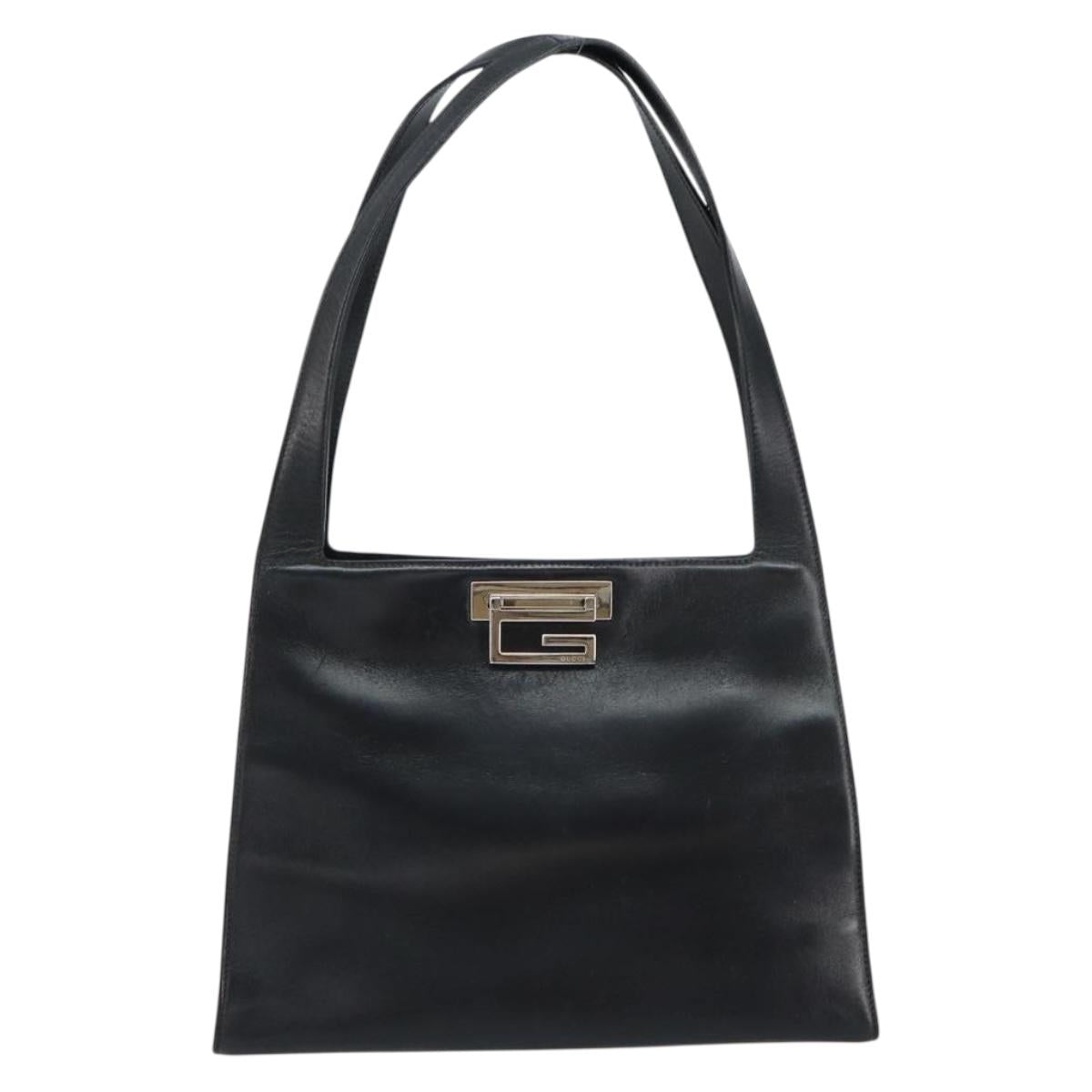 GUCCI Shoulder Bag Leather Black Silver 001 3038 Auth 154474