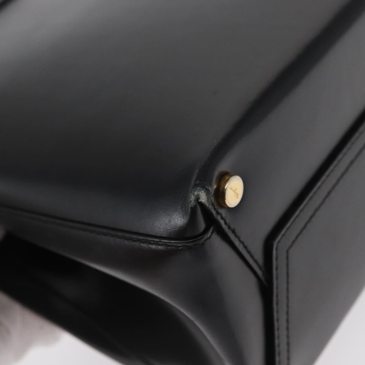 Salvatore Ferragamo Gancini Hand Bag Leather Black Gold Auth 154475