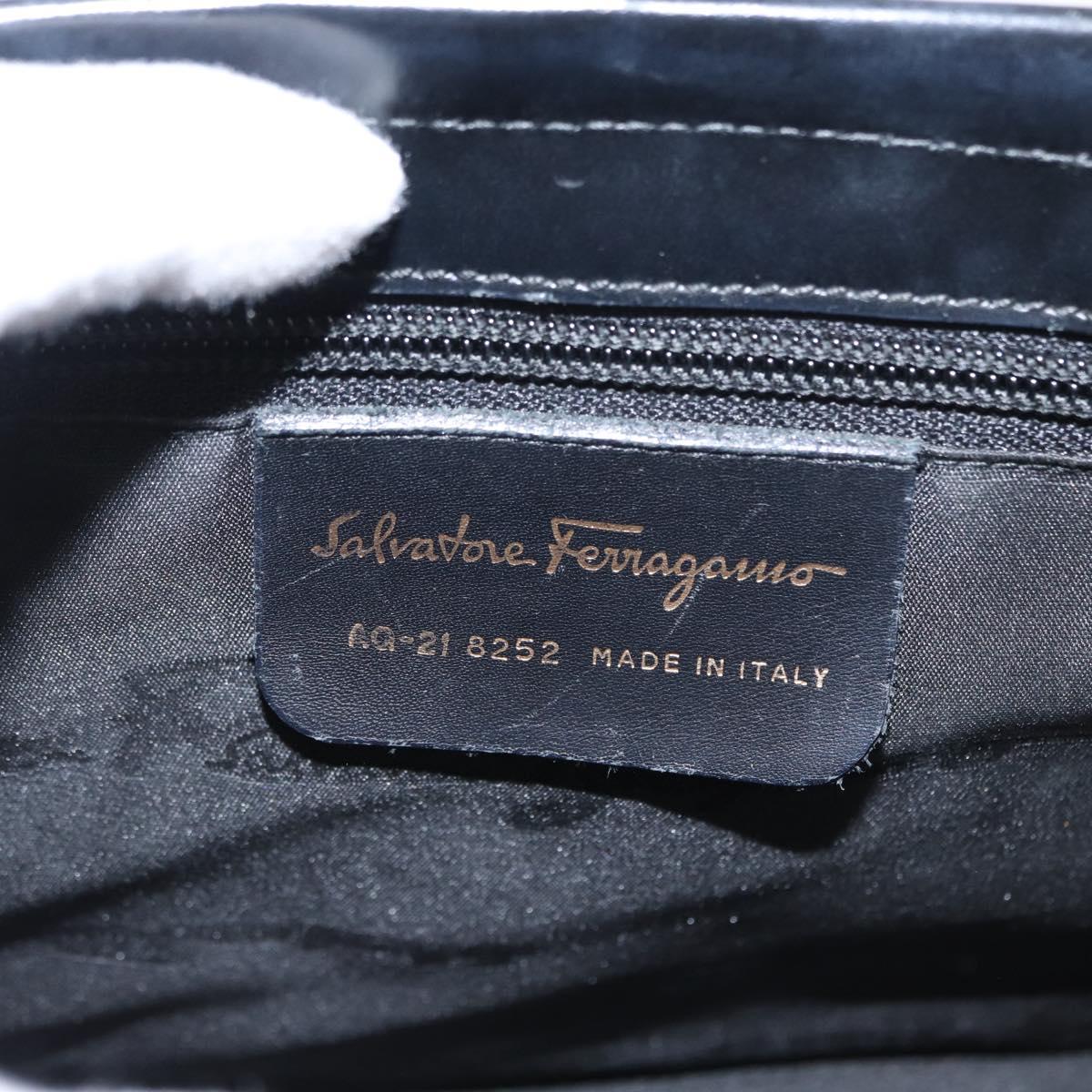 Salvatore Ferragamo Gancini Hand Bag Leather Black Gold Auth 154475