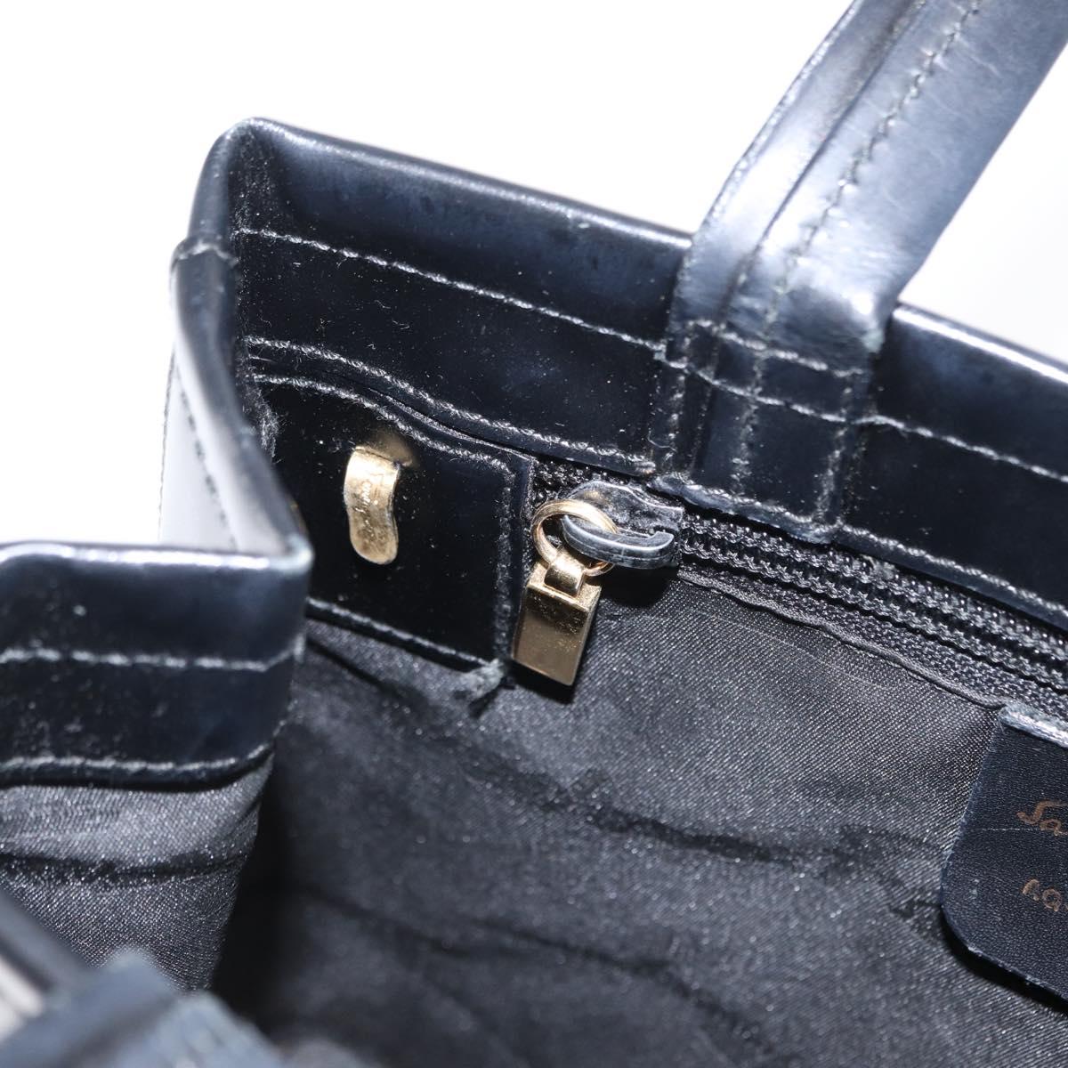 Salvatore Ferragamo Gancini Hand Bag Leather Black Gold Auth 154475