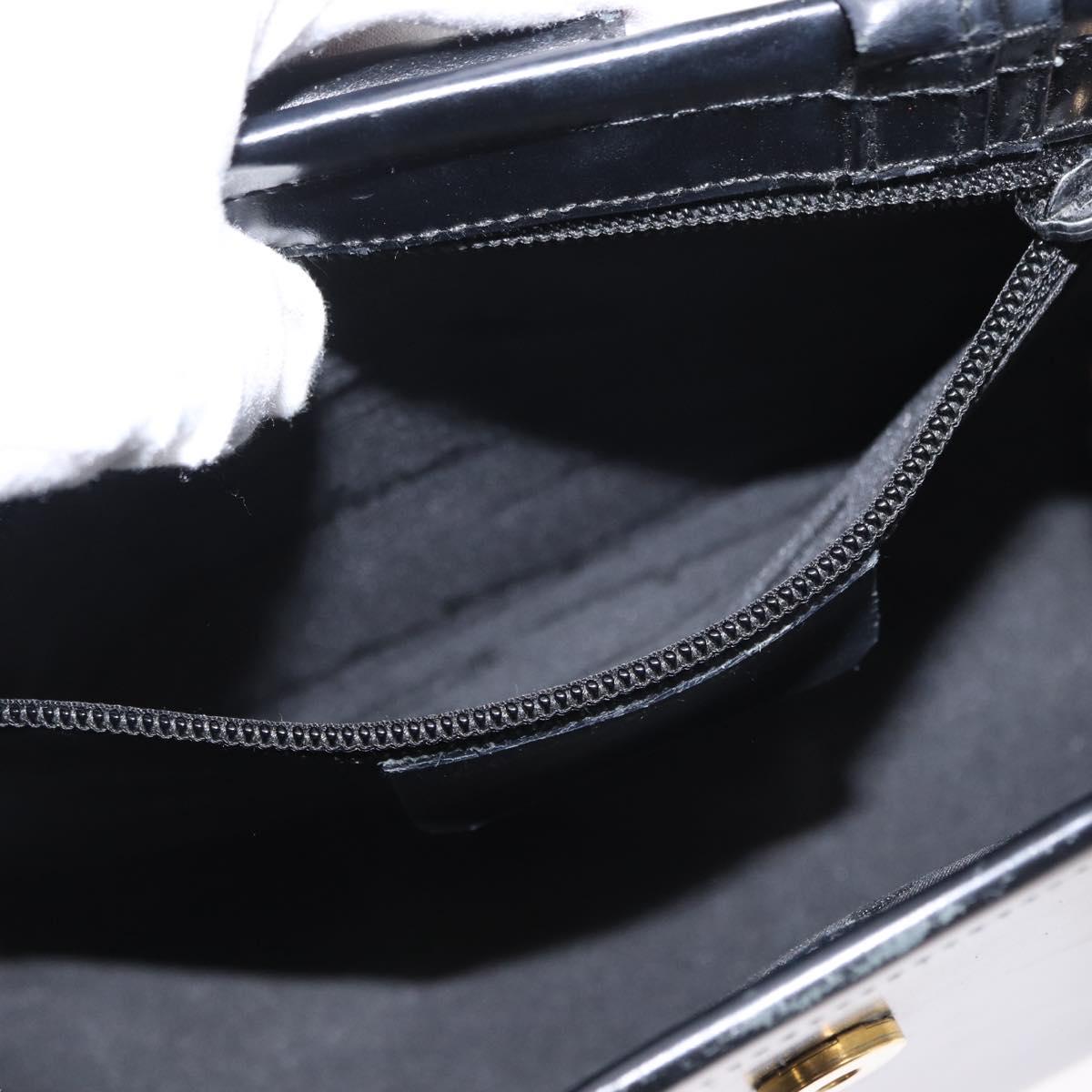 Salvatore Ferragamo Gancini Hand Bag Leather Black Gold Auth 154475