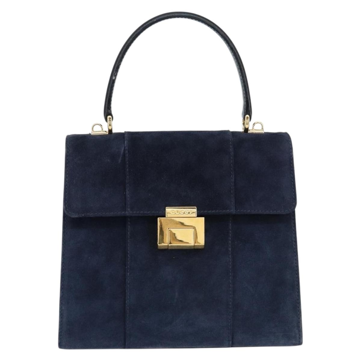 GUCCI Hand Bag Suede Navy Gold 000 2026 0306 Auth 154476