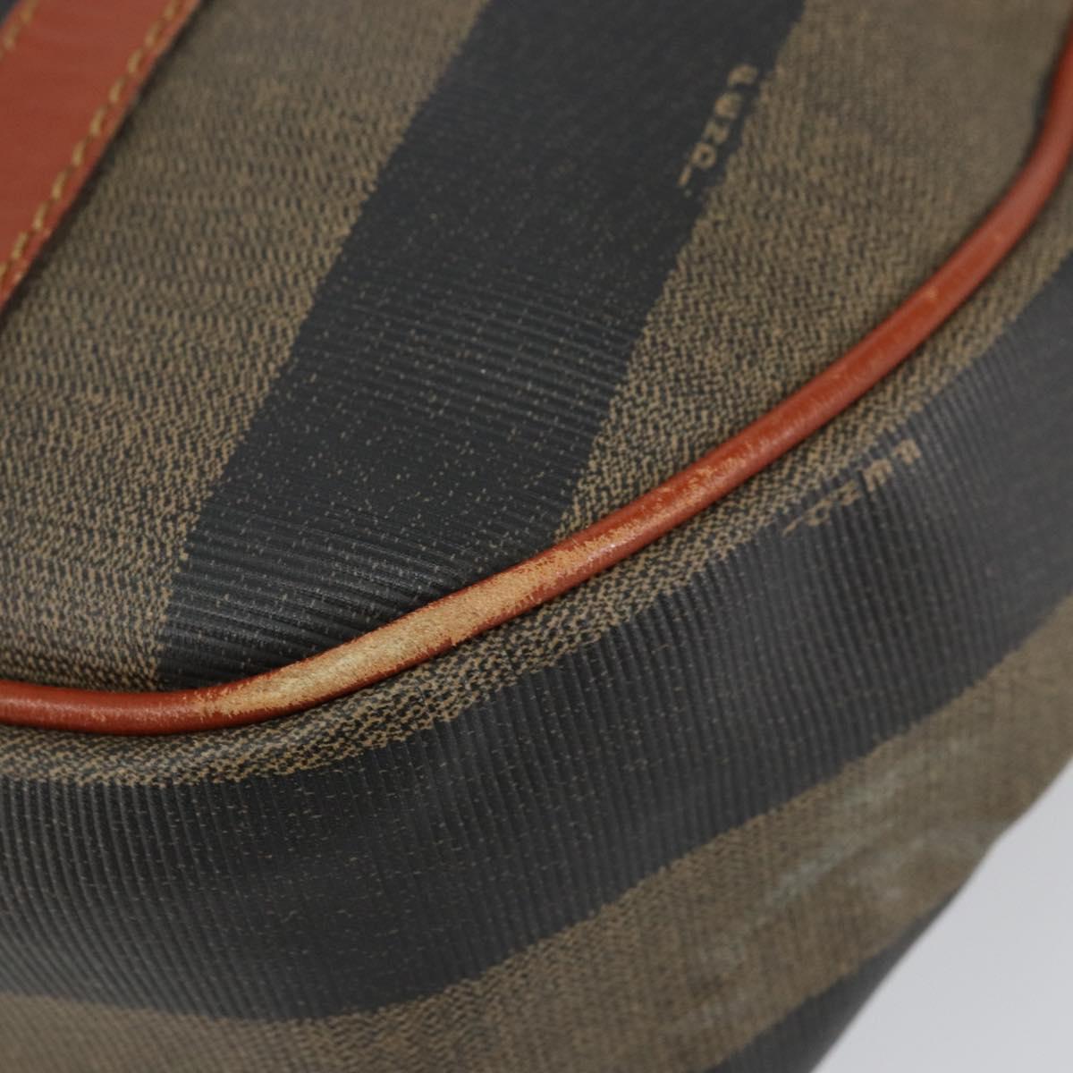 FENDI Pecan Canvas Hand Bag PVC Black Brown Auth 154500