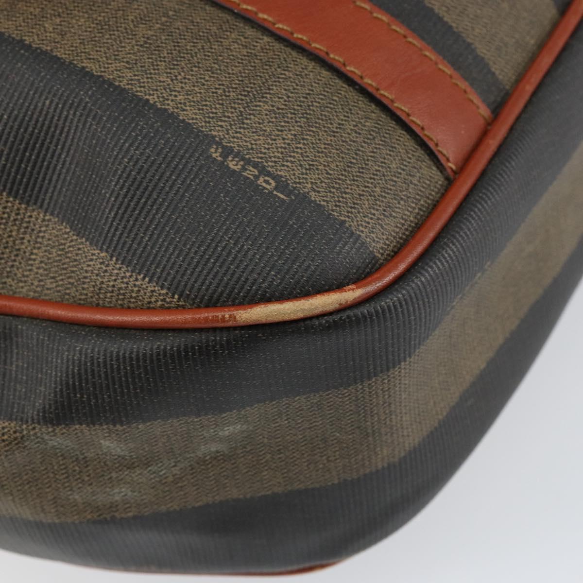 FENDI Pecan Canvas Hand Bag PVC Black Brown Auth 154500