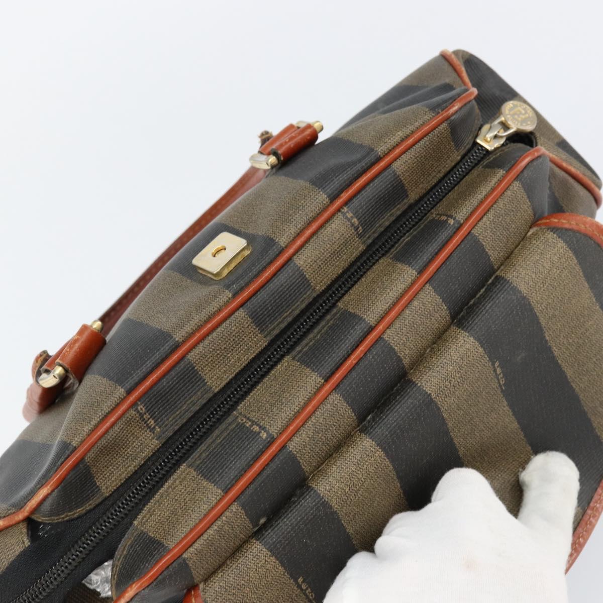 FENDI Pecan Canvas Hand Bag PVC Black Brown Auth 154500