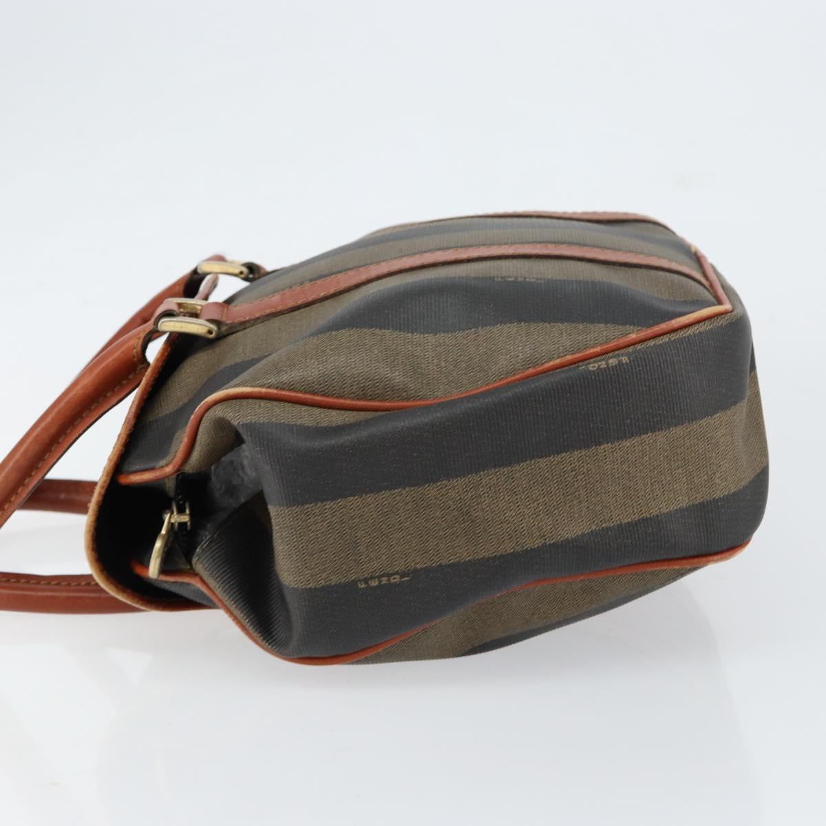 FENDI Pecan Canvas Hand Bag PVC Black Brown Auth 154500