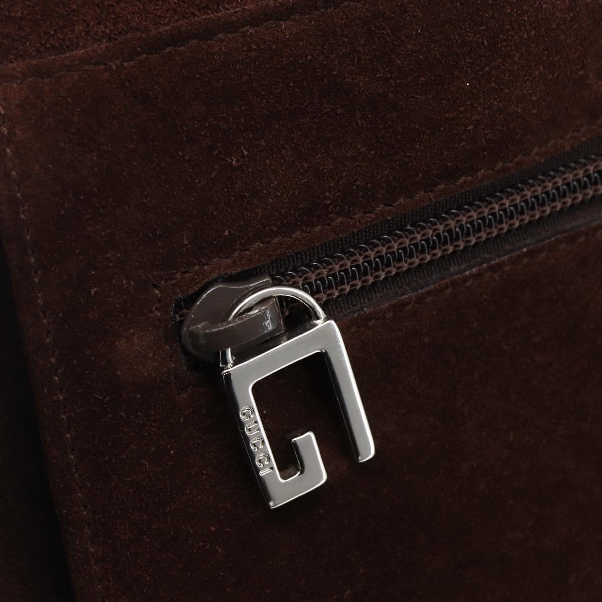 GUCCI Shoulder Bag Suede Brown Silver Auth 154501