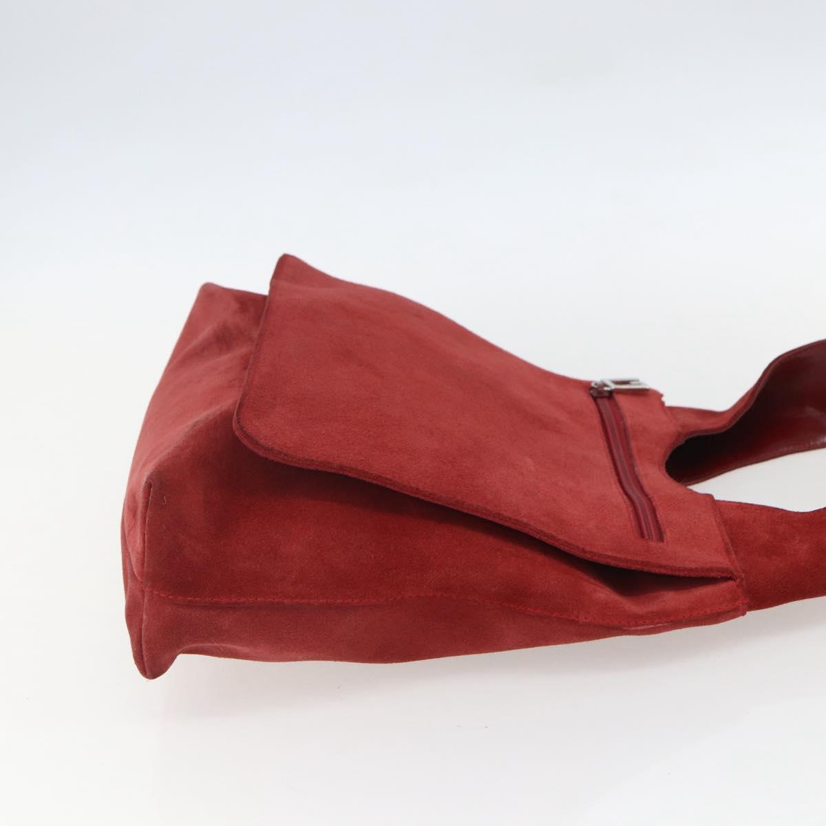 GUCCI Shoulder Bag Suede Red Silver Auth 154502