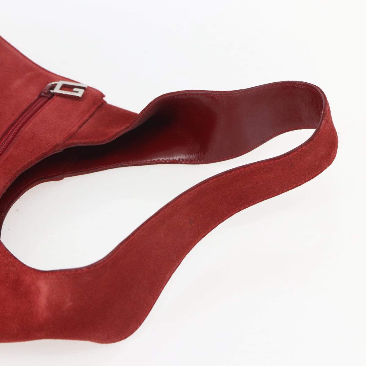 GUCCI Shoulder Bag Suede Red Silver Auth 154502