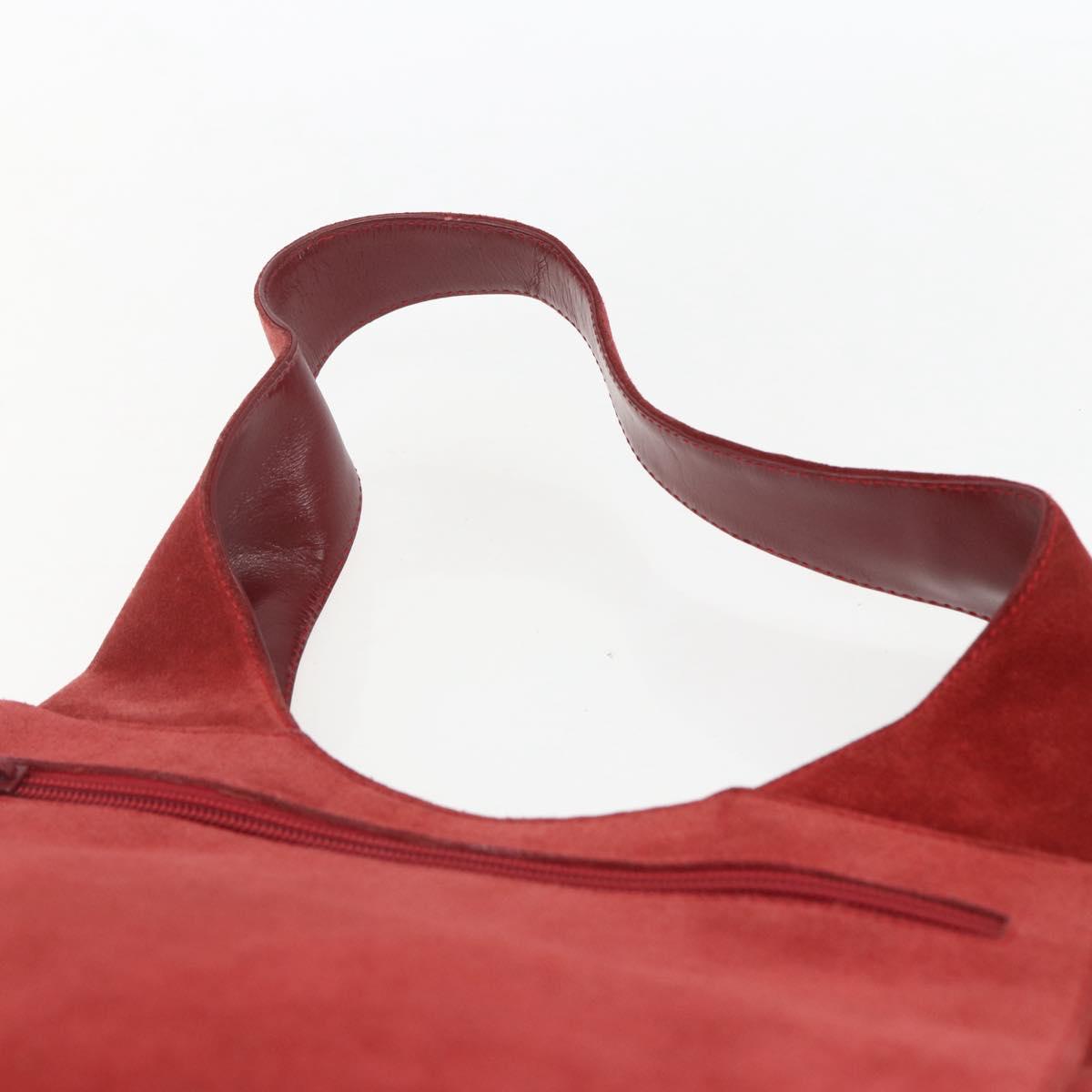 GUCCI Shoulder Bag Suede Red Silver Auth 154502