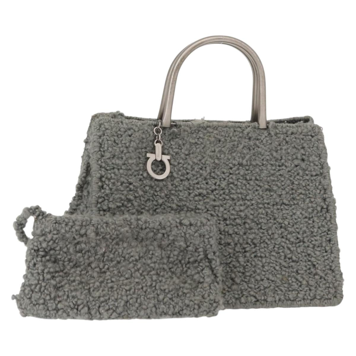 Salvatore Ferragamo Hand Bag Wool Gray Silver Auth 154503