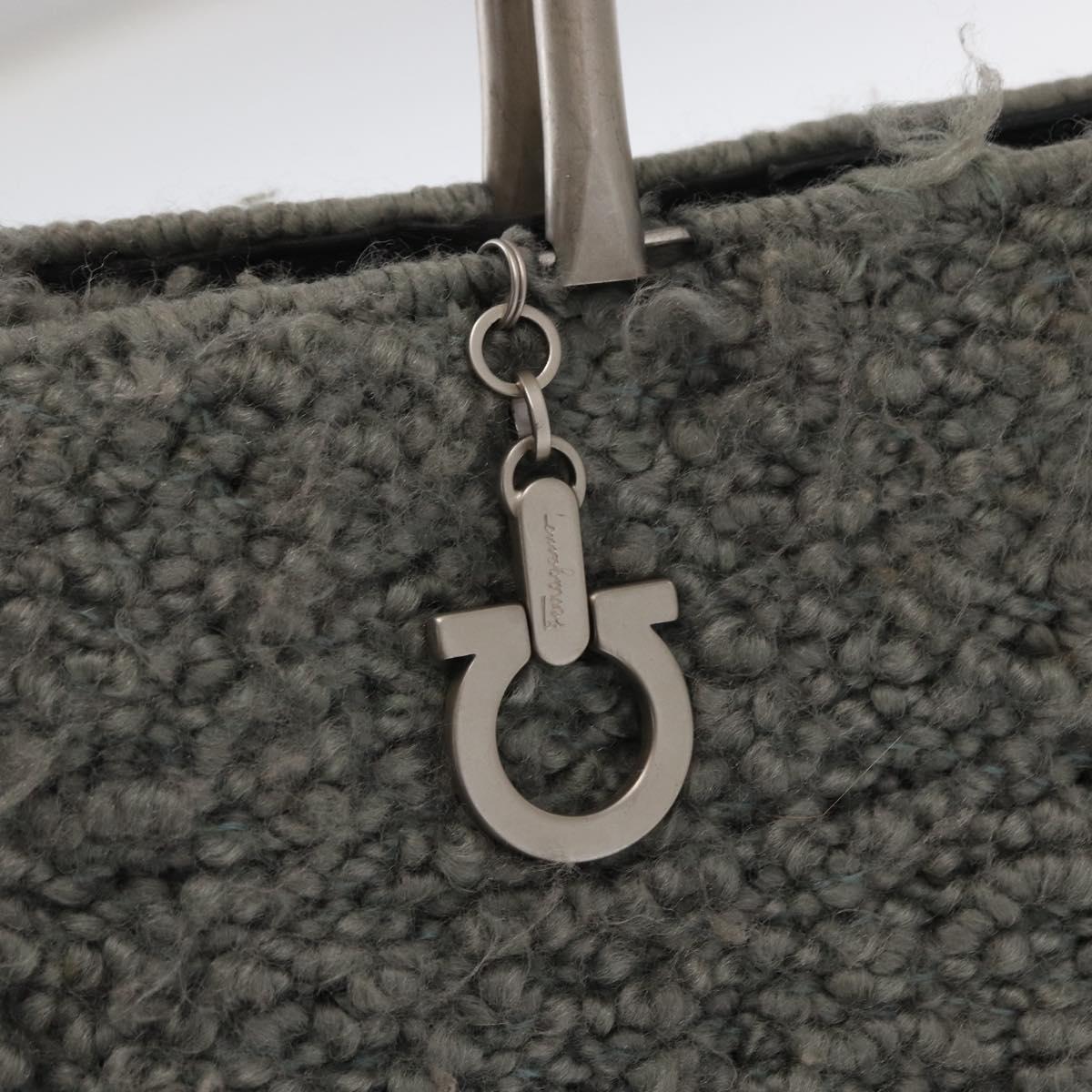 Salvatore Ferragamo Hand Bag Wool Gray Silver Auth 154503