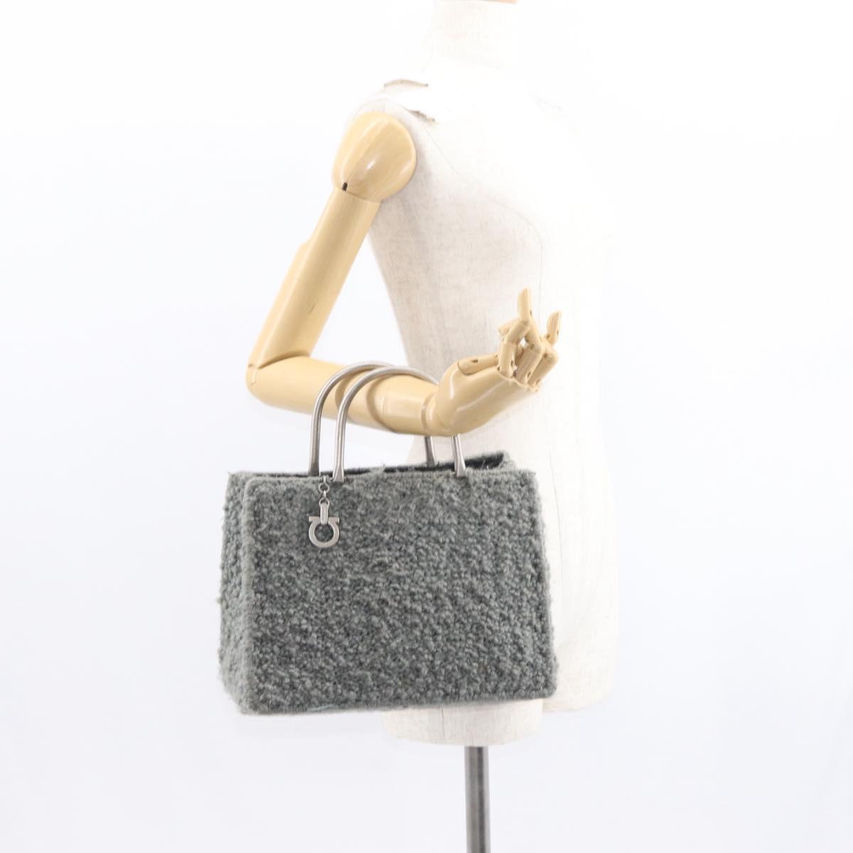Salvatore Ferragamo Hand Bag Wool Gray Silver Auth 154503