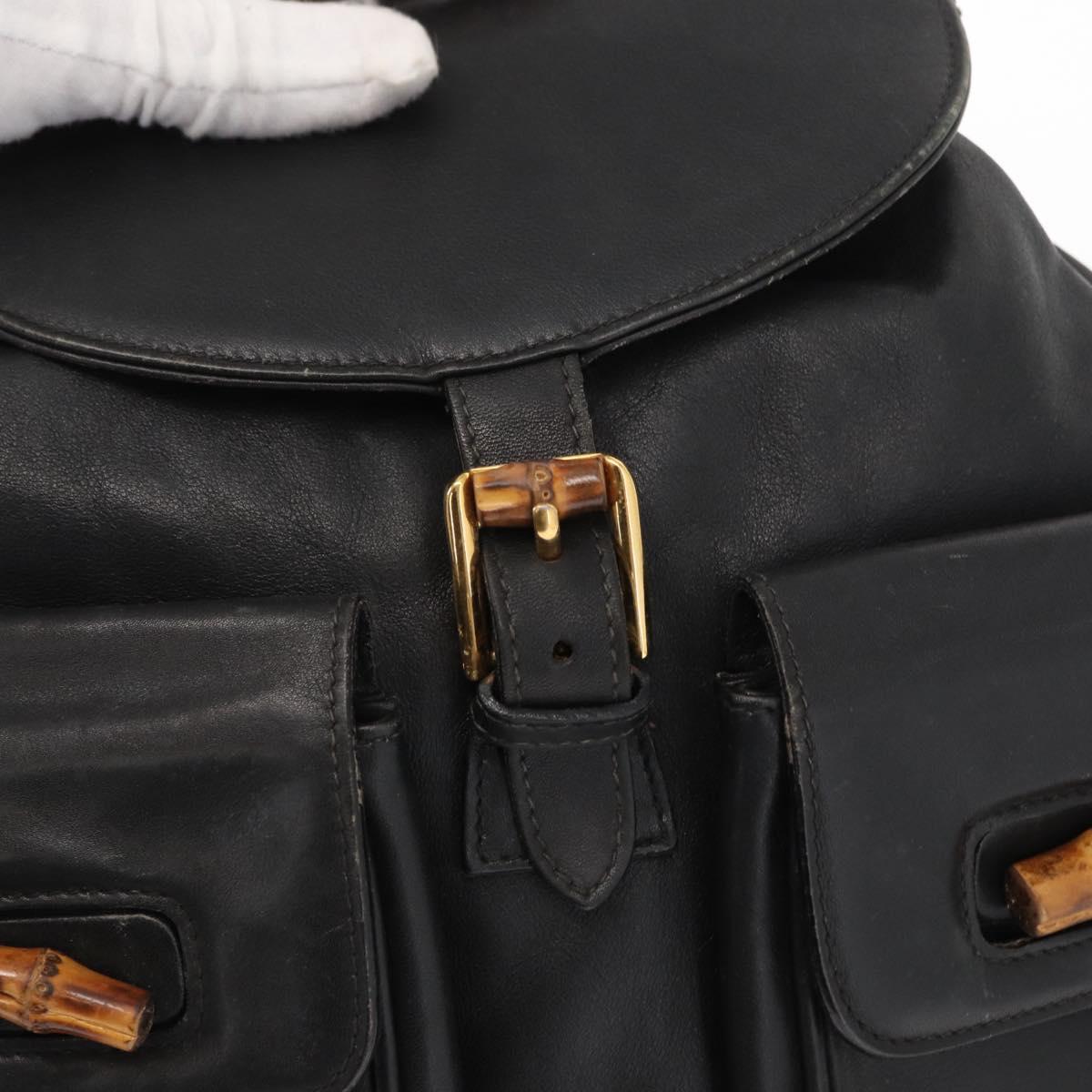 GUCCI Bamboo Backpack Leather Black Gold 003 2058 0016 Auth 154504