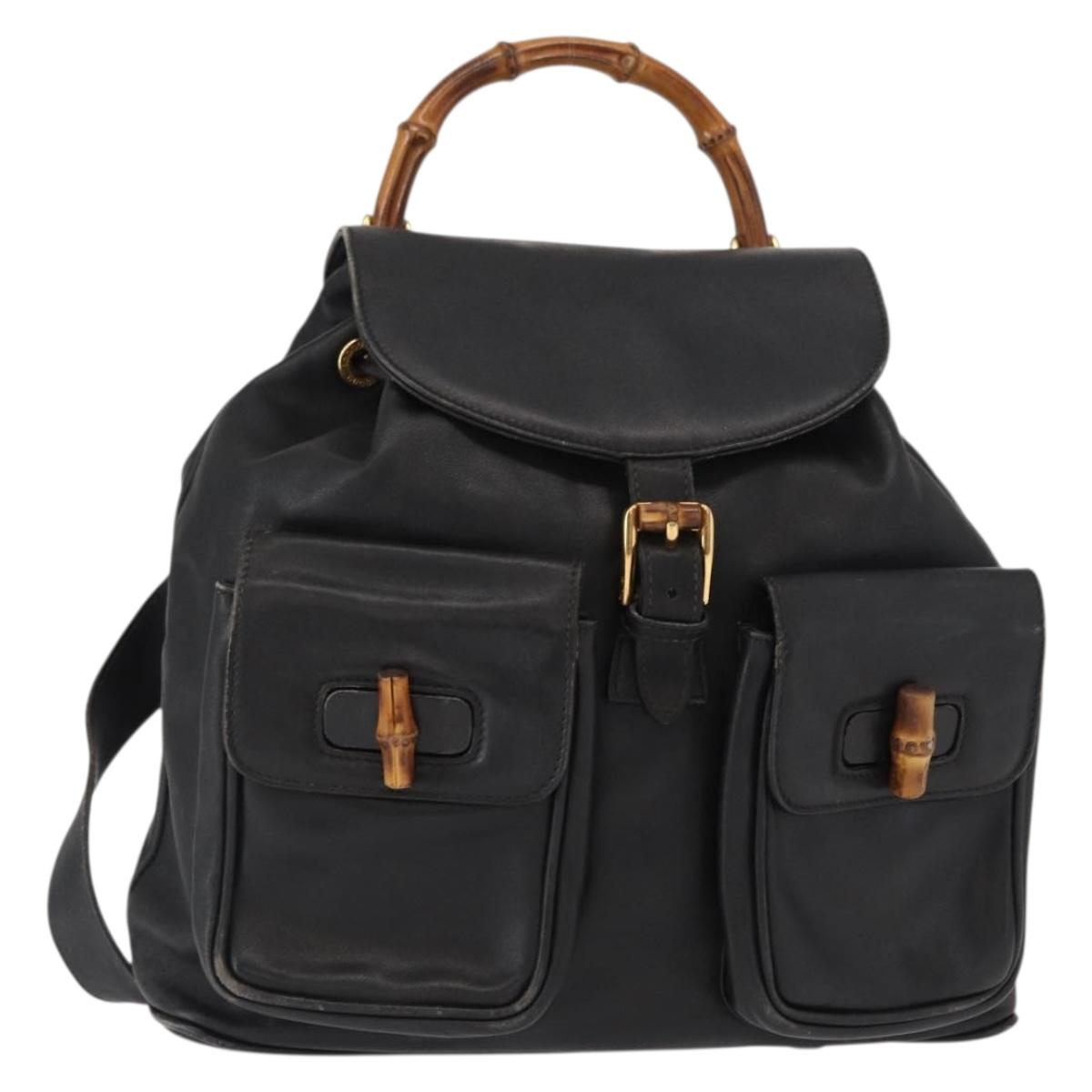 GUCCI Bamboo Backpack Leather Black Gold 003 2058 0016 Auth 154504