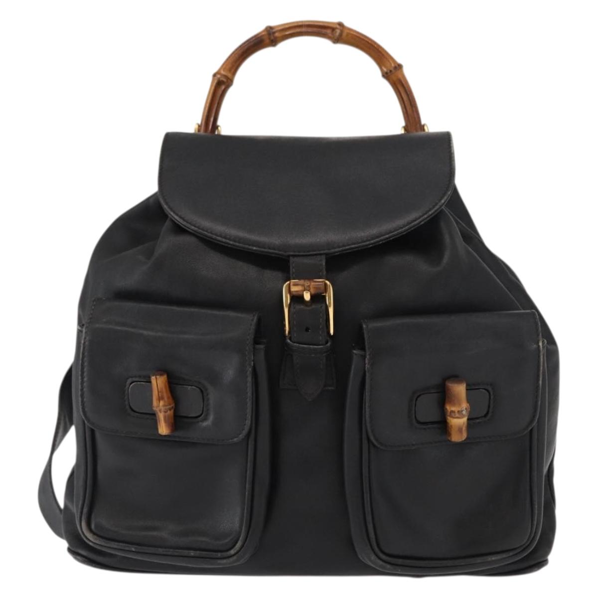 GUCCI Bamboo Backpack Leather Black Gold 003 2058 0016 Auth 154504