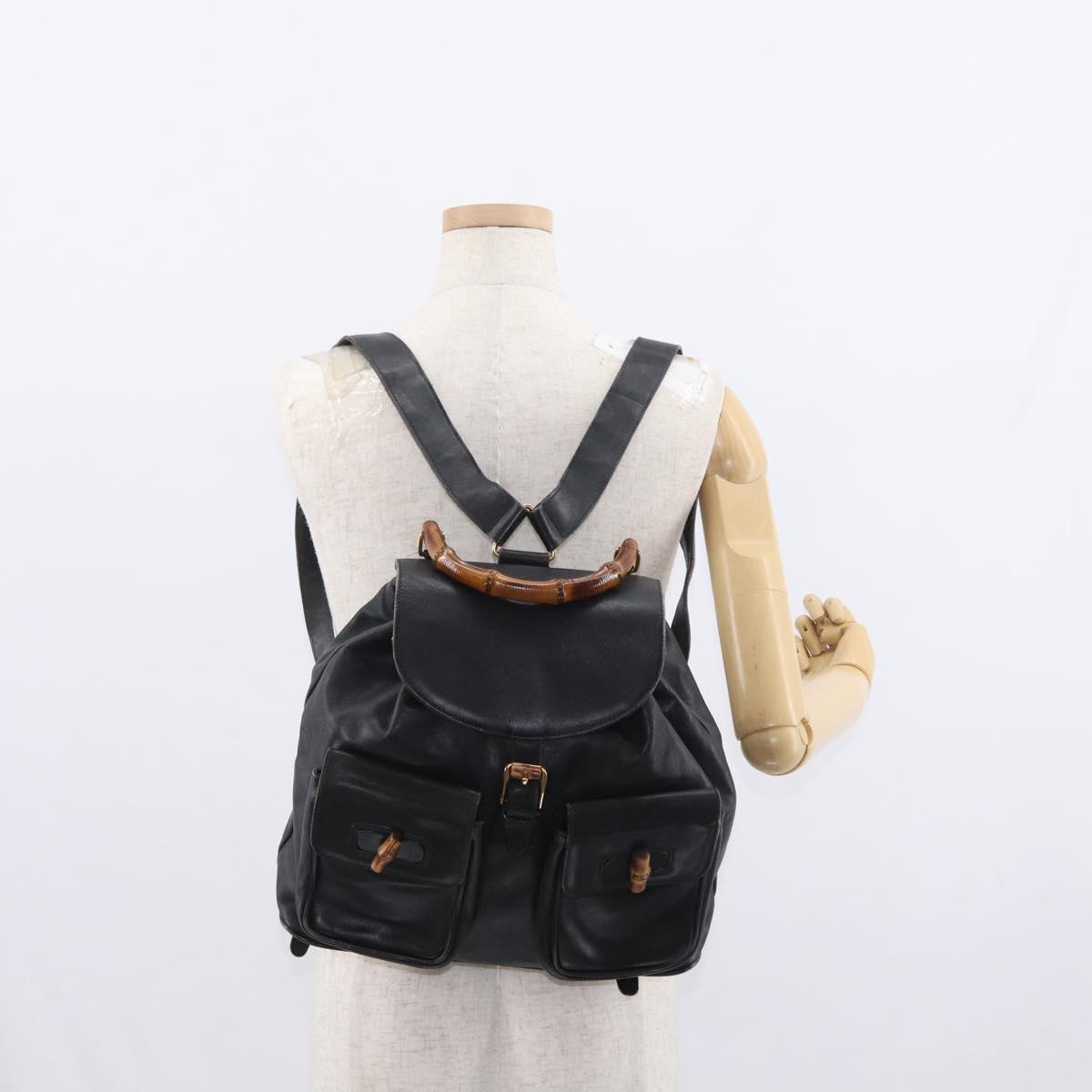 GUCCI Bamboo Backpack Leather Black Gold 003 2058 0016 Auth 154504