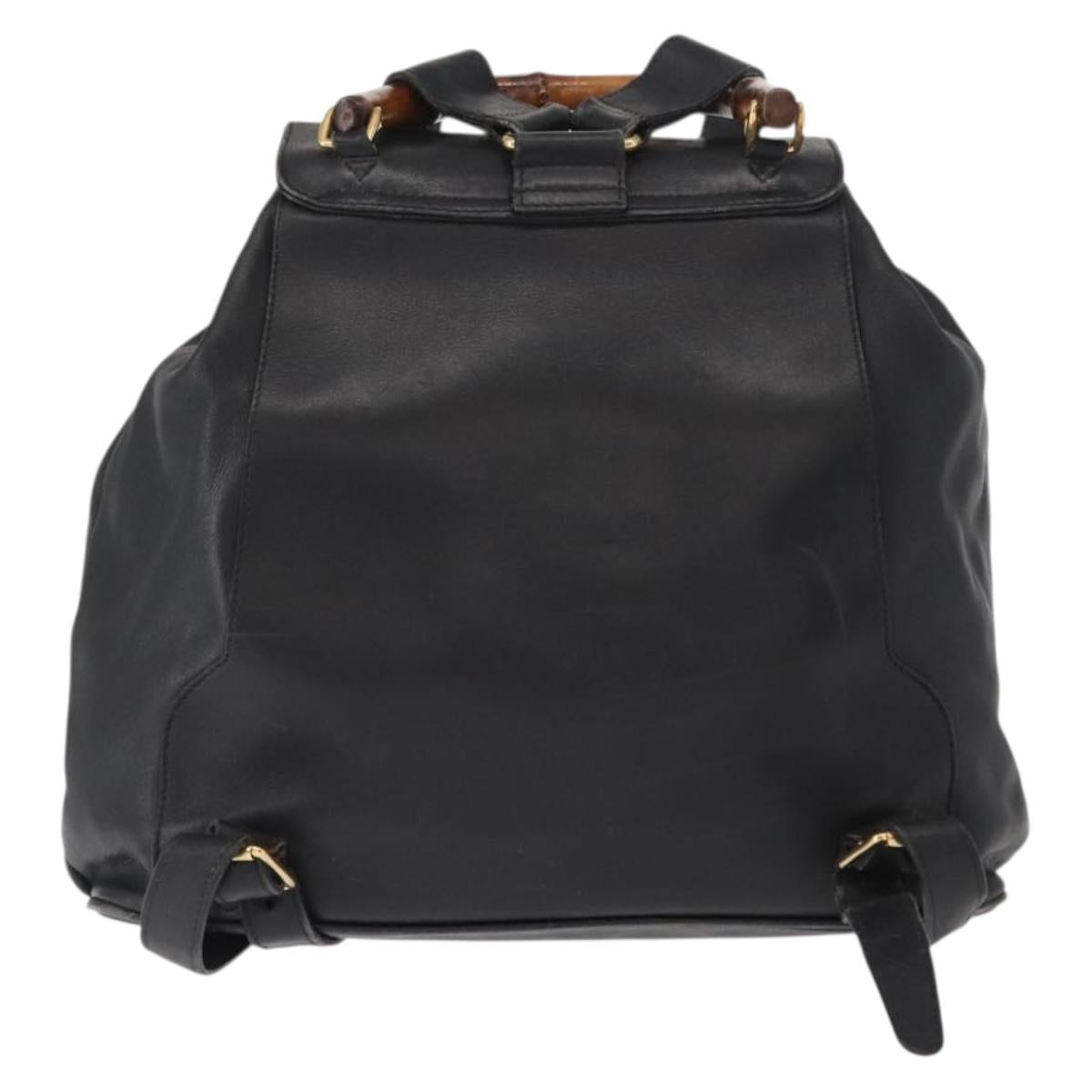 GUCCI Bamboo Backpack Leather Black Gold 003 2058 0016 Auth 154504