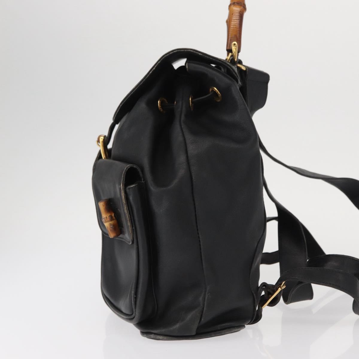 GUCCI Bamboo Backpack Leather Black Gold 003 2058 0016 Auth 154504