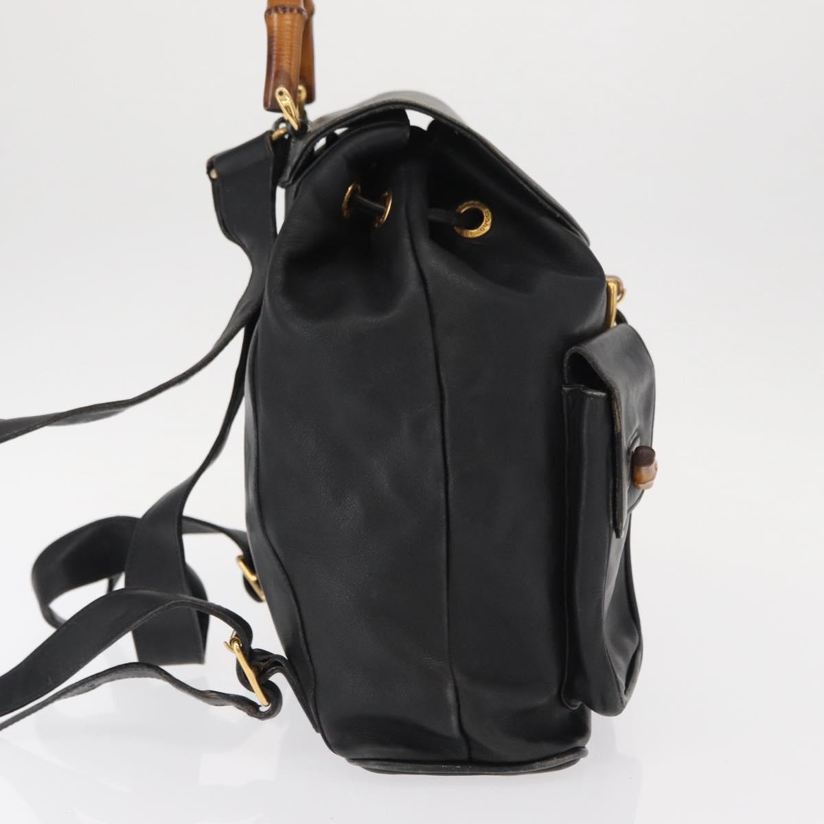 GUCCI Bamboo Backpack Leather Black Gold 003 2058 0016 Auth 154504