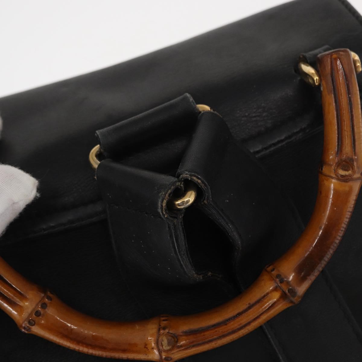 GUCCI Bamboo Backpack Leather Black Gold 003 2058 0016 Auth 154504