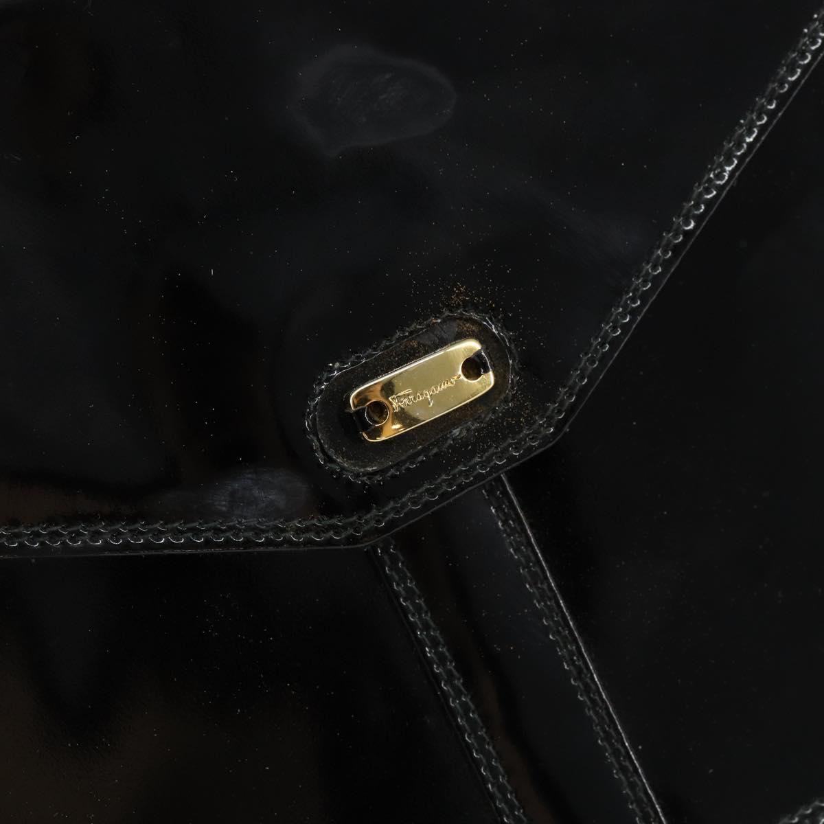 Salvatore Ferragamo Shoulder Bag Patent leather Black Gold Auth 154506