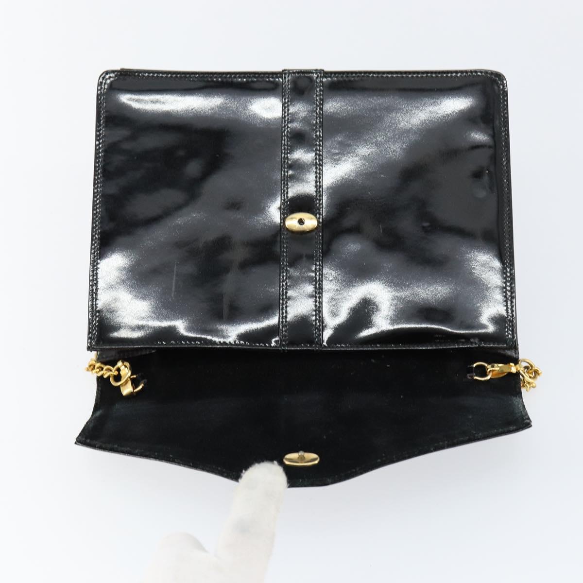 Salvatore Ferragamo Shoulder Bag Patent leather Black Gold Auth 154506