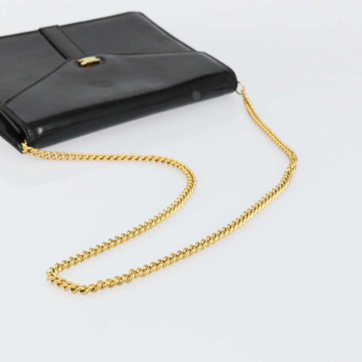 Salvatore Ferragamo Shoulder Bag Patent leather Black Gold Auth 154506