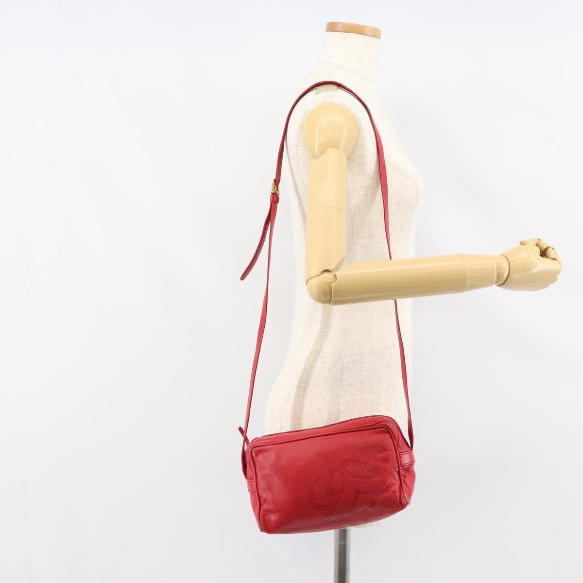 LOEWE Anagram Shoulder Bag Leather Red Gold Auth 154507