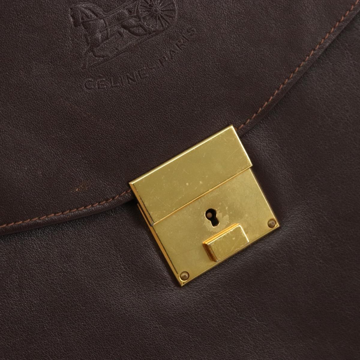 CELINE Clutch Bag Leather Brown Gold Auth 154509