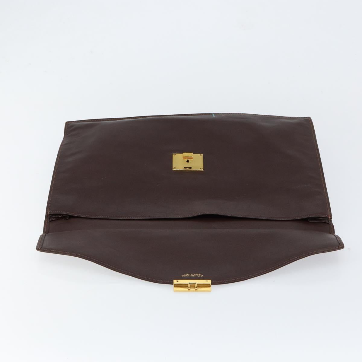 CELINE Clutch Bag Leather Brown Gold Auth 154509