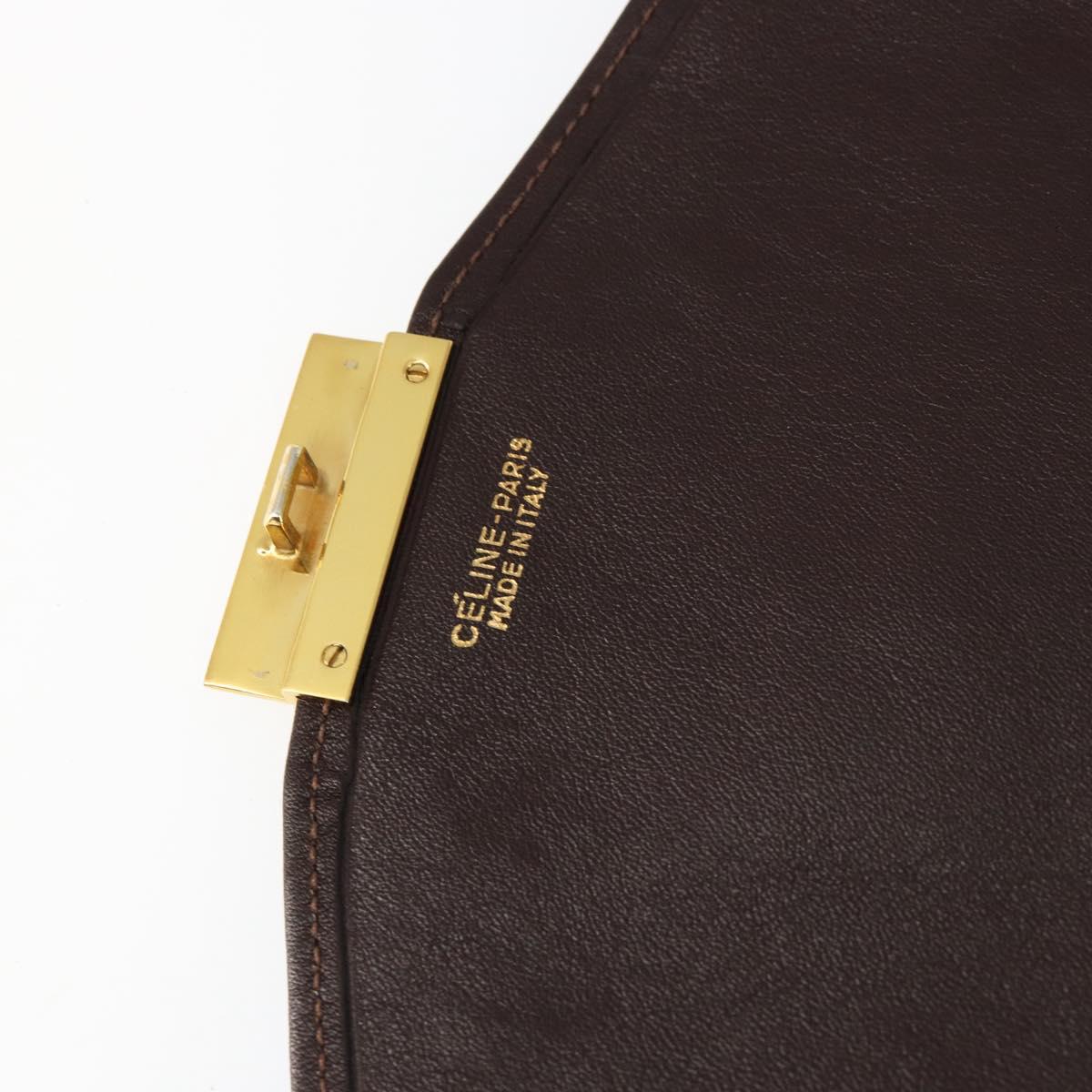 CELINE Clutch Bag Leather Brown Gold Auth 154509