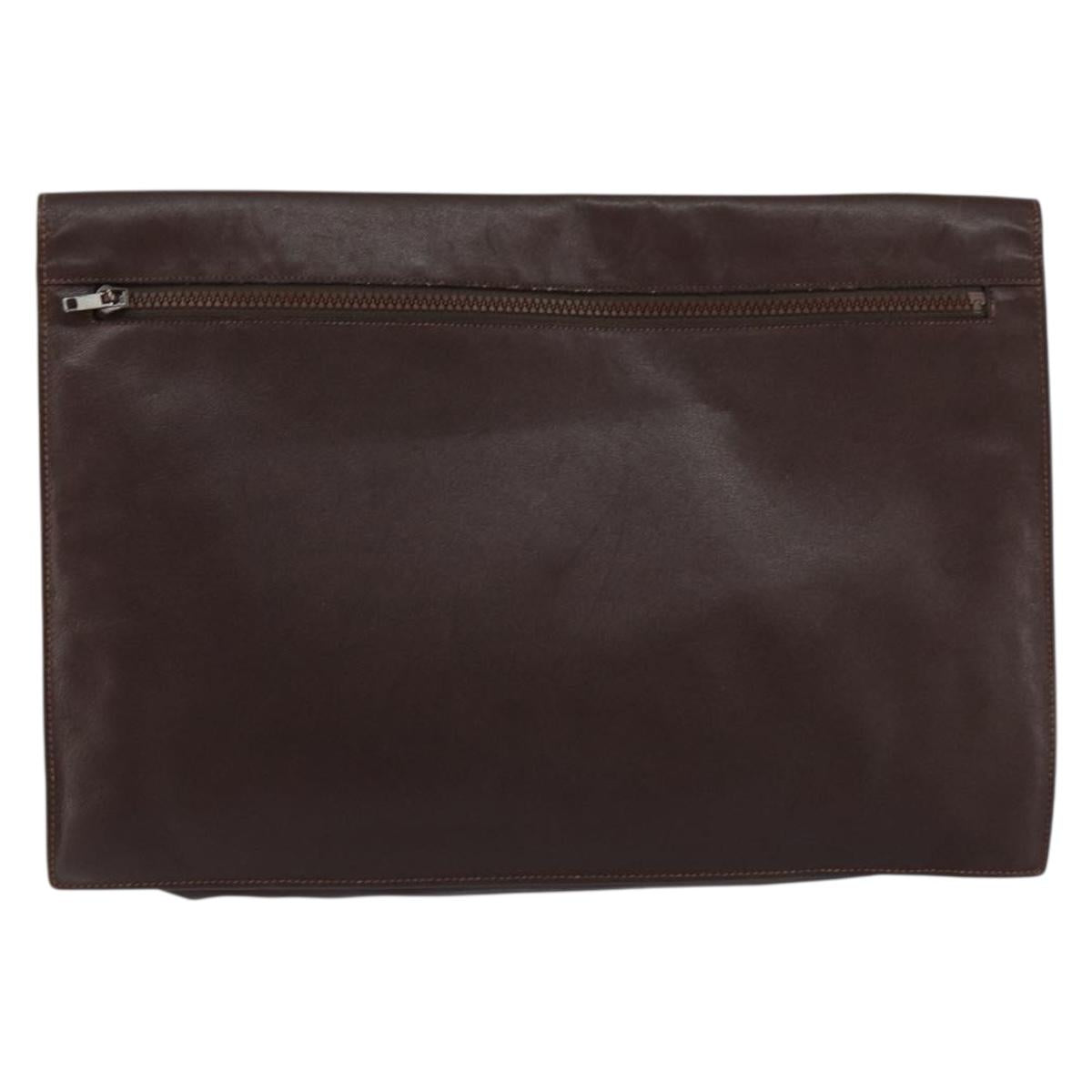 CELINE Clutch Bag Leather Brown Gold Auth 154509