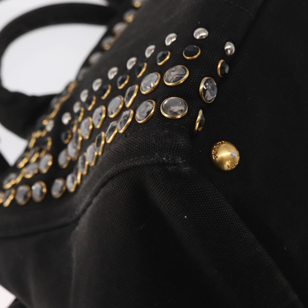 PRADA Studs Canapa GM Hand Bag Canvas 2way Black Gold Auth 154510