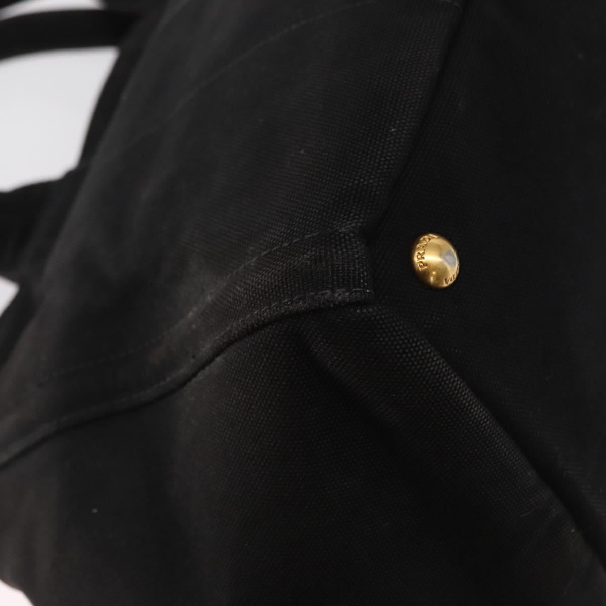 PRADA Studs Canapa GM Hand Bag Canvas 2way Black Gold Auth 154510