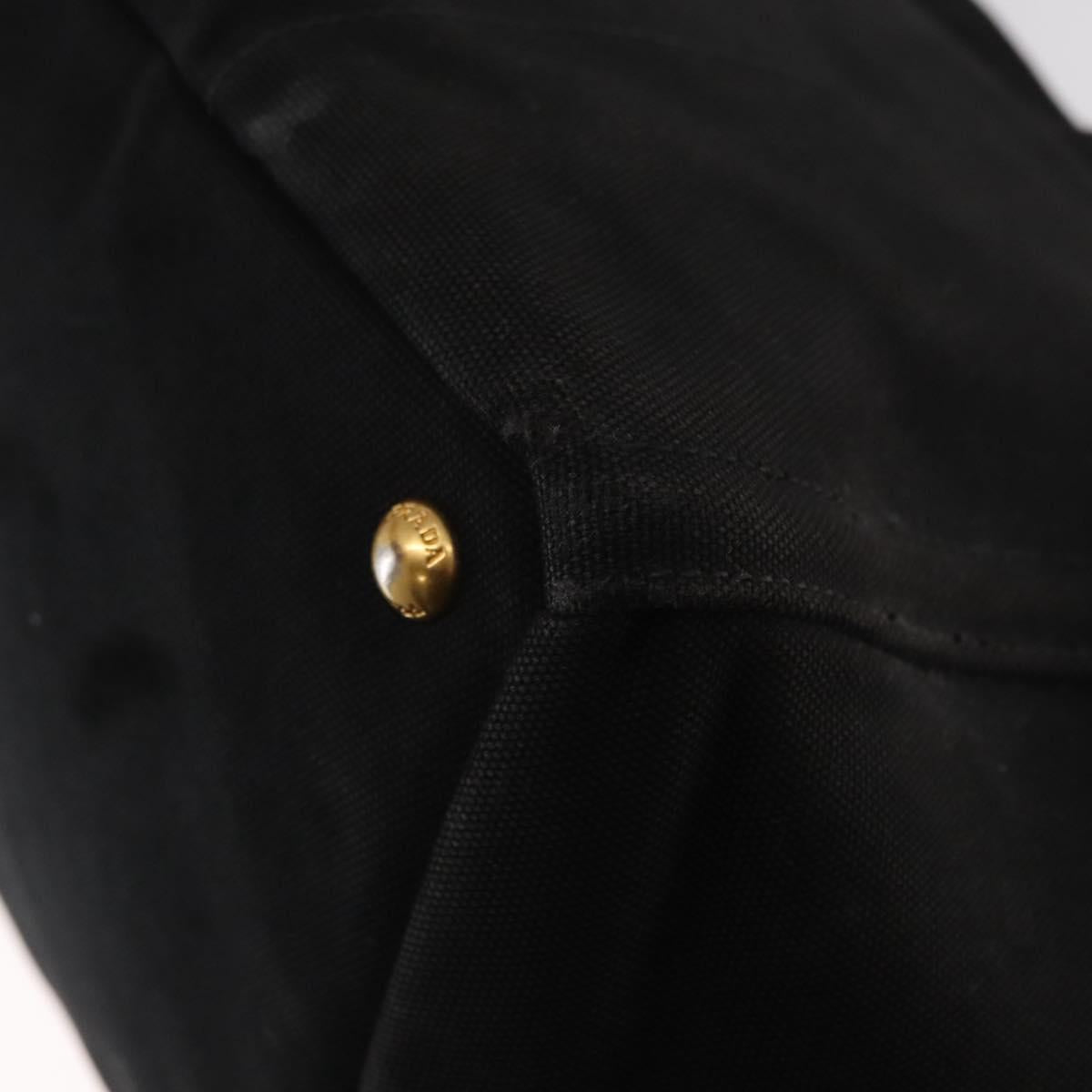 PRADA Studs Canapa GM Hand Bag Canvas 2way Black Gold Auth 154510