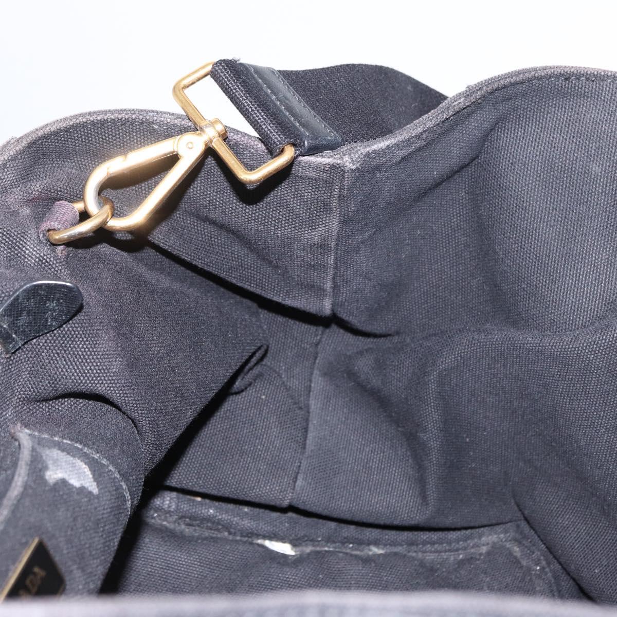 PRADA Studs Canapa GM Hand Bag Canvas 2way Black Gold Auth 154510