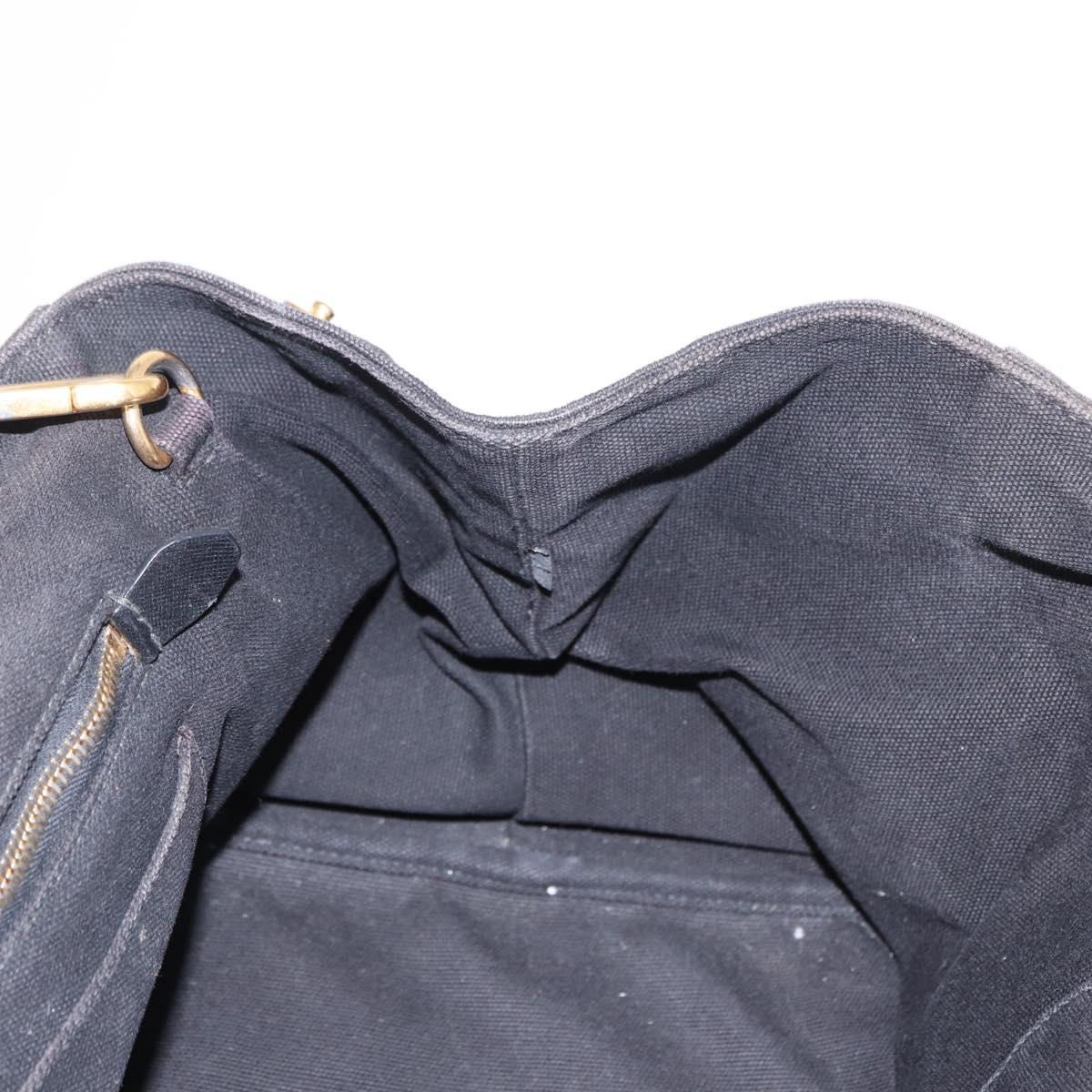 PRADA Studs Canapa GM Hand Bag Canvas 2way Black Gold Auth 154510