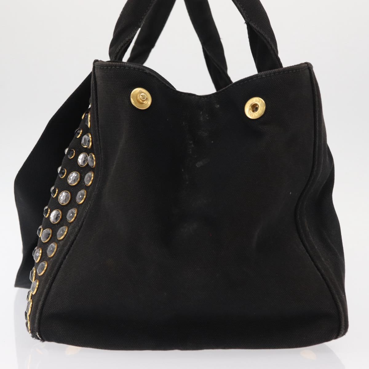 PRADA Studs Canapa GM Hand Bag Canvas 2way Black Gold Auth 154510