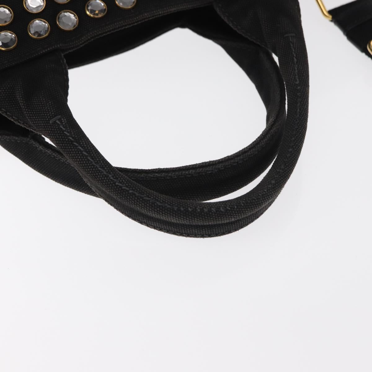 PRADA Studs Canapa GM Hand Bag Canvas 2way Black Gold Auth 154510
