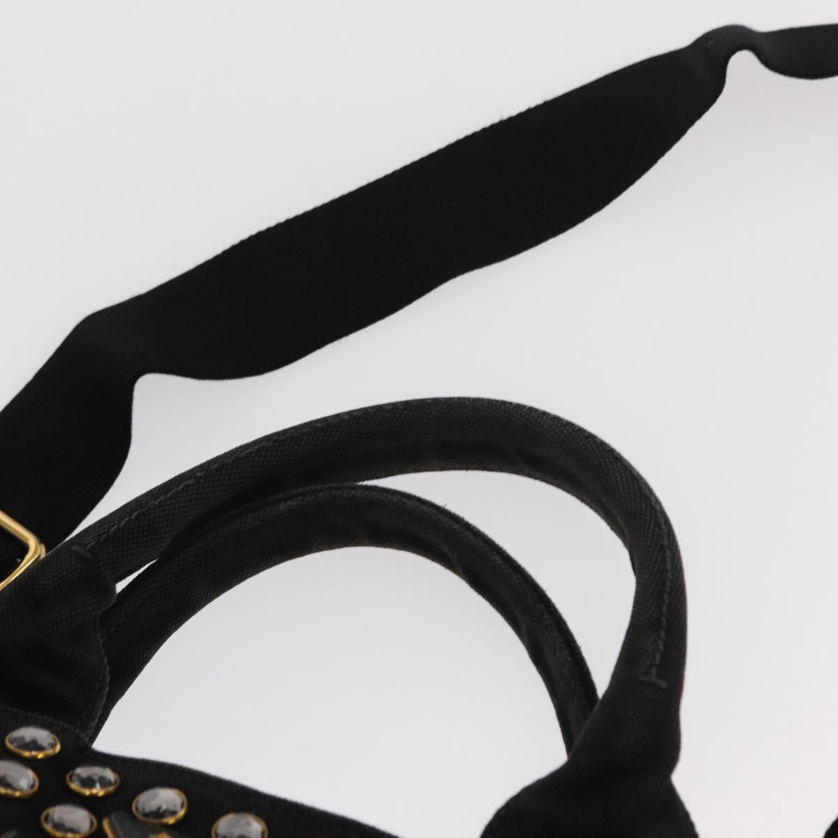 PRADA Studs Canapa GM Hand Bag Canvas 2way Black Gold Auth 154510